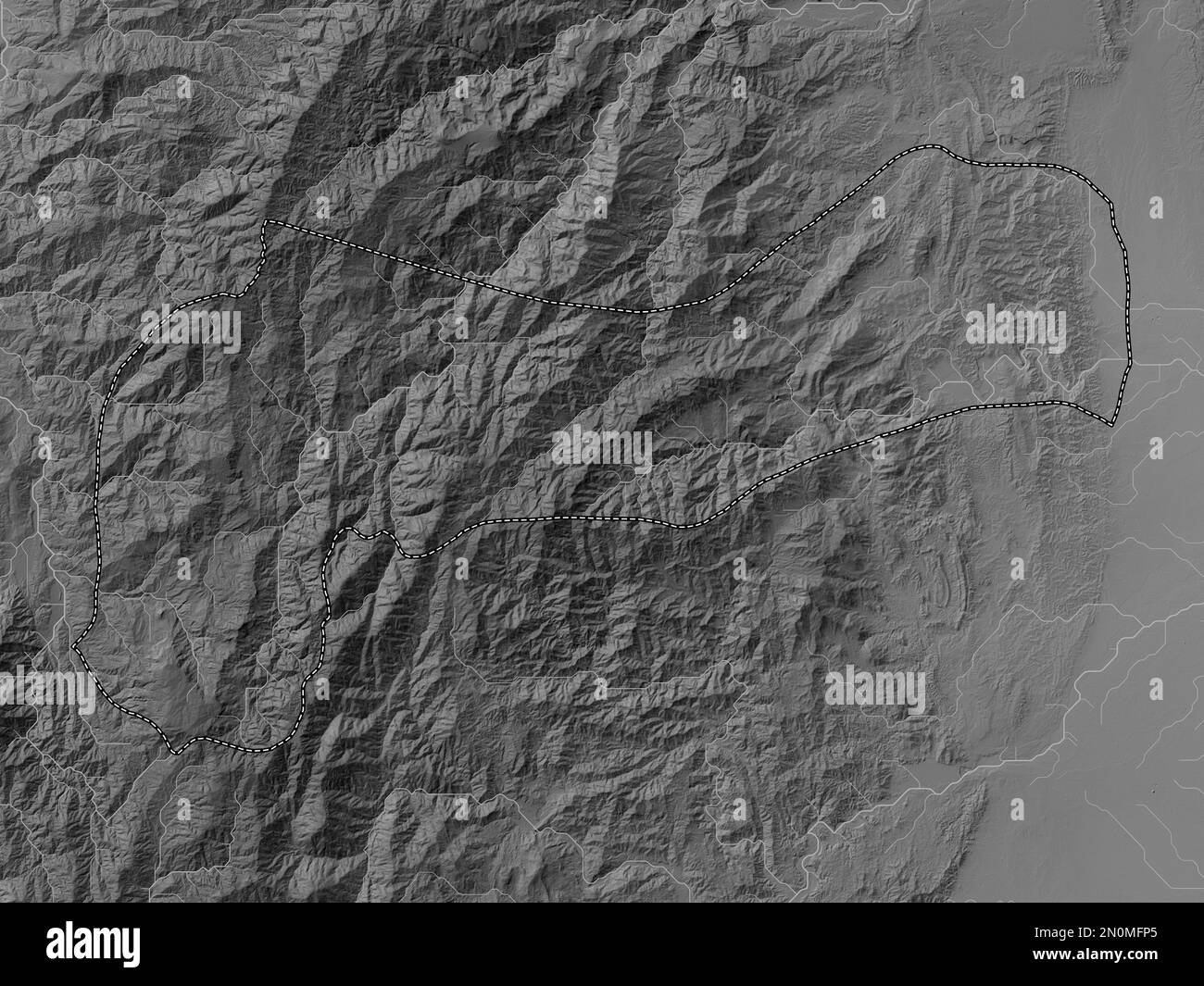 Mountain Province, province of Philippines. Grayscale elevation map with lakes and rivers Stock Photo