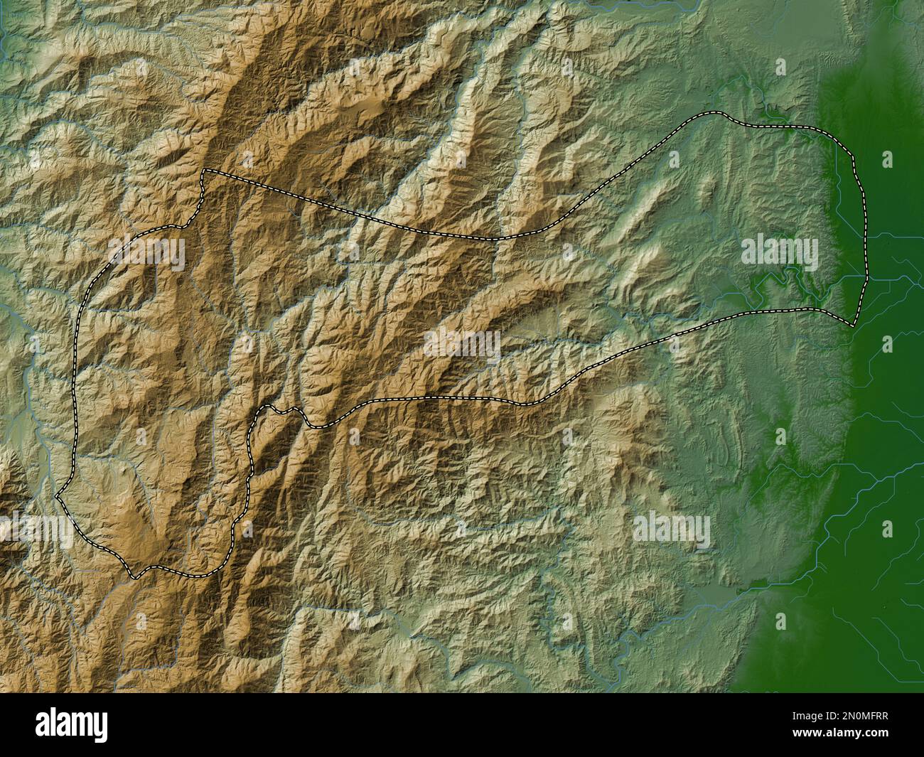 Mountain Province, province of Philippines. Colored elevation map with lakes and rivers Stock Photo