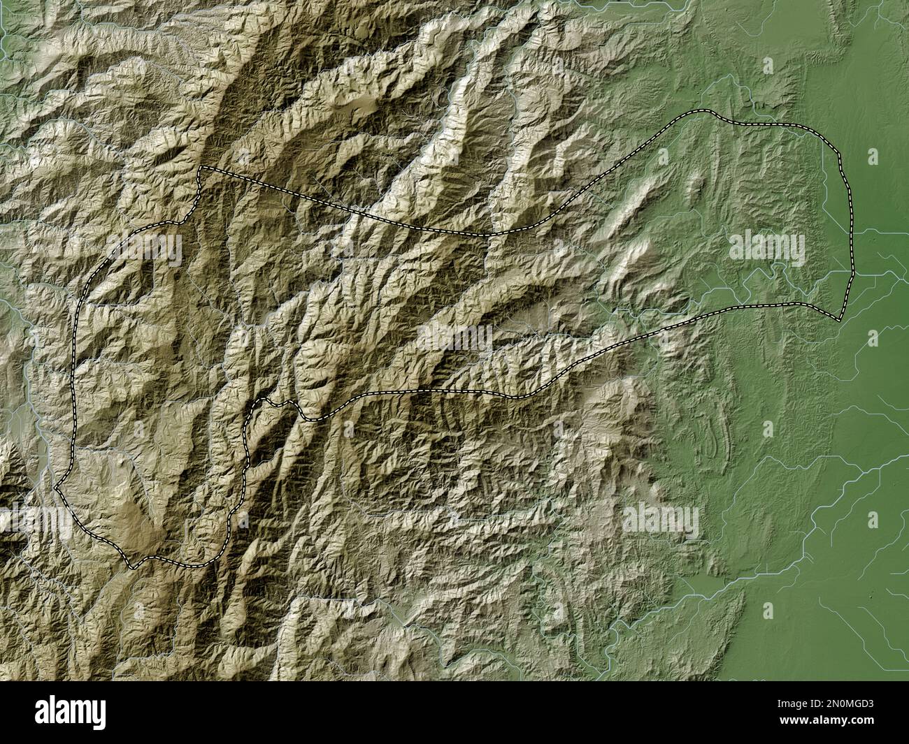 Mountain Province, province of Philippines. Elevation map colored in wiki style with lakes and rivers Stock Photo