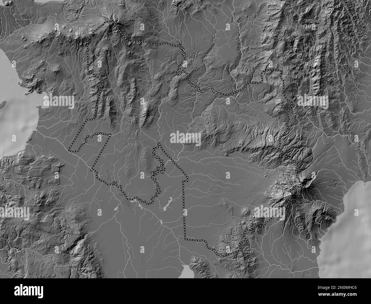 North Cotabato, province of Philippines. Bilevel elevation map with lakes and rivers Stock Photo