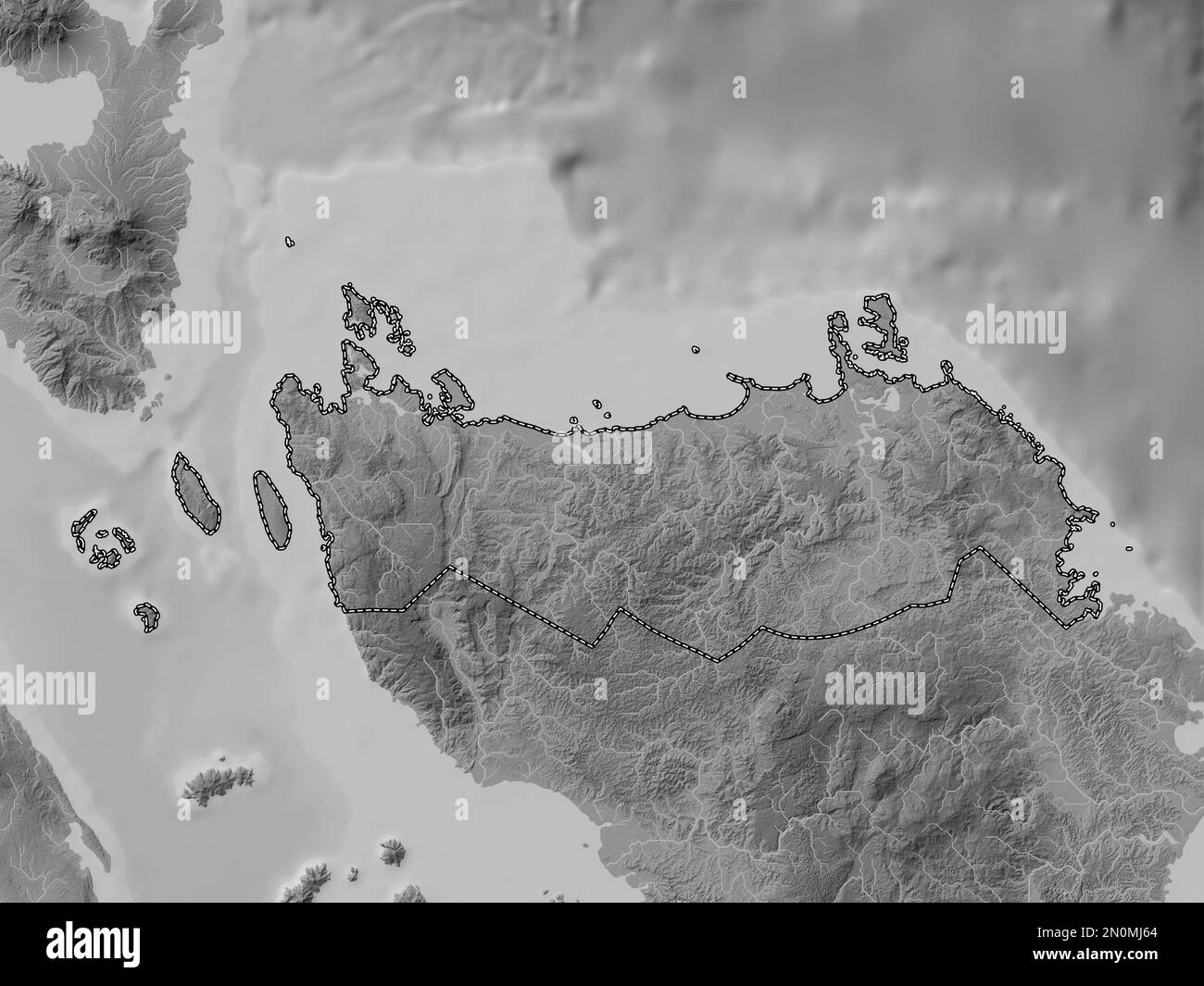 Northern Samar, province of Philippines. Grayscale elevation map with lakes and rivers Stock Photo