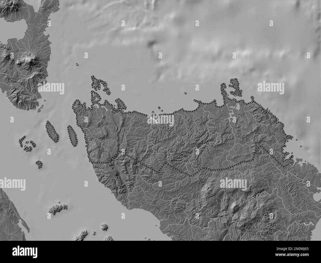 Northern Samar, province of Philippines. Bilevel elevation map with lakes and rivers Stock Photo