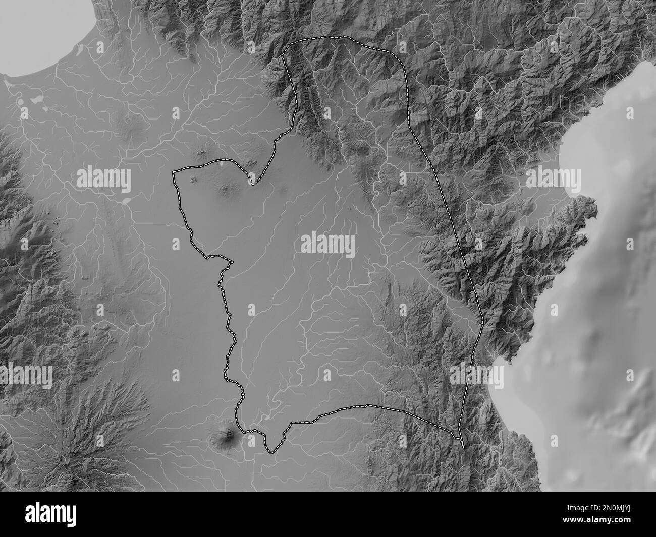 Nueva Ecija, province of Philippines. Grayscale elevation map with lakes and rivers Stock Photo