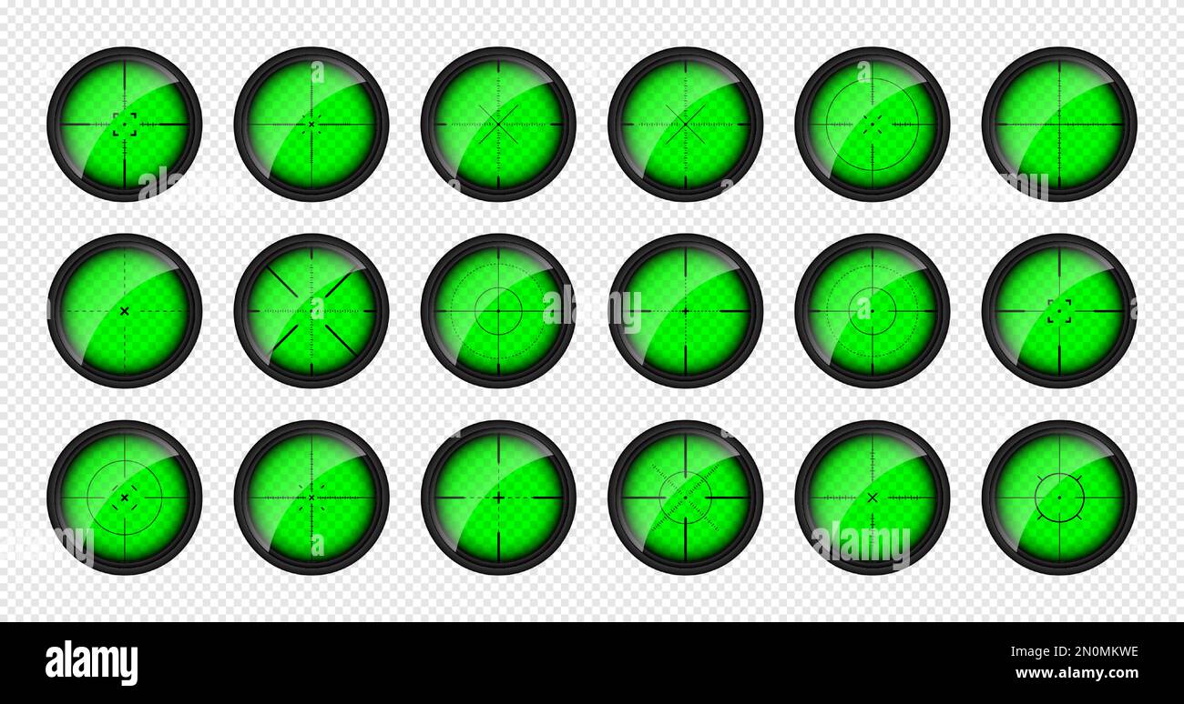 Various weapon night sights, sniper rifle optical scopes. Hunting gun