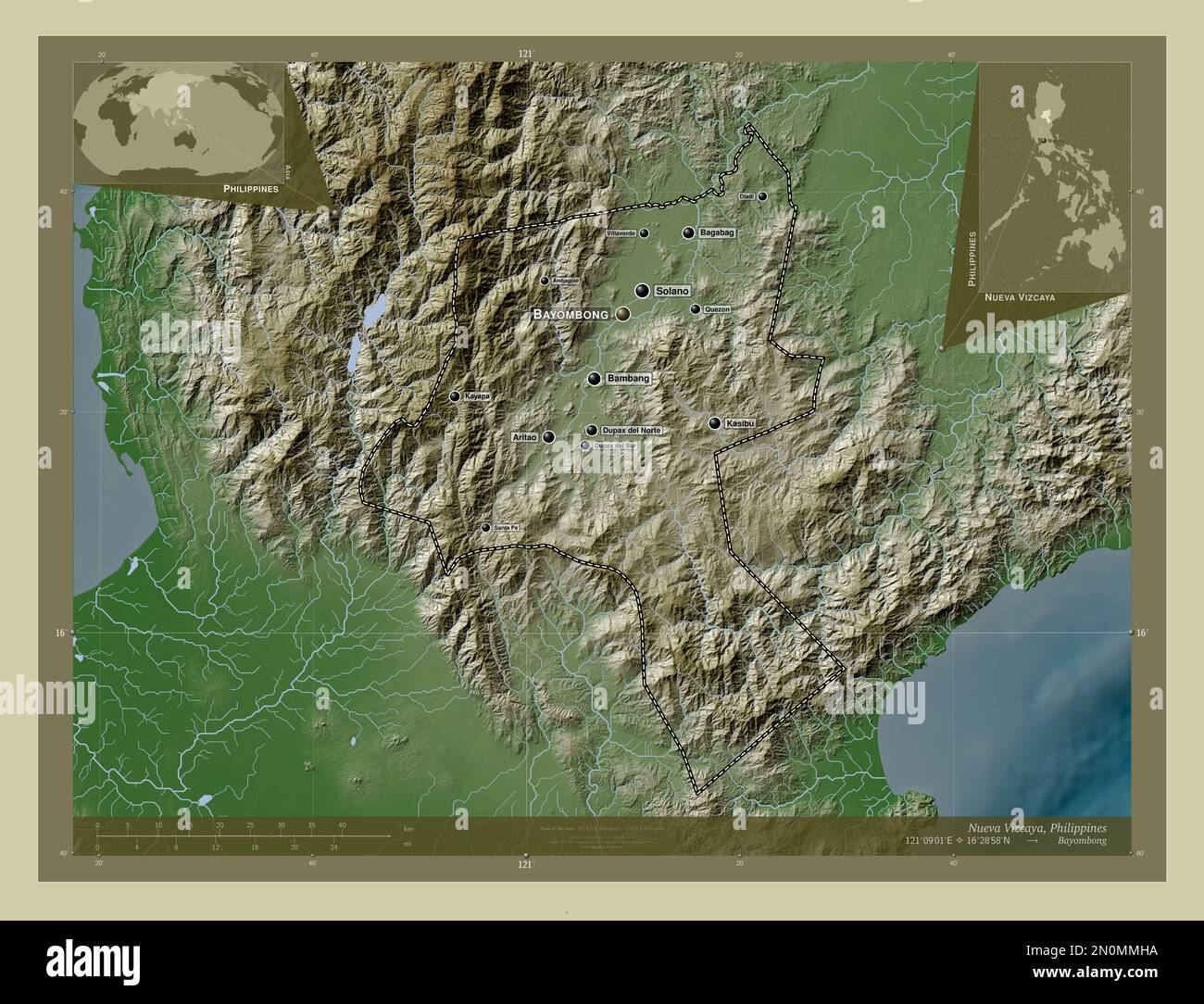 Nueva Vizcaya, province of Philippines. Elevation map colored in wiki