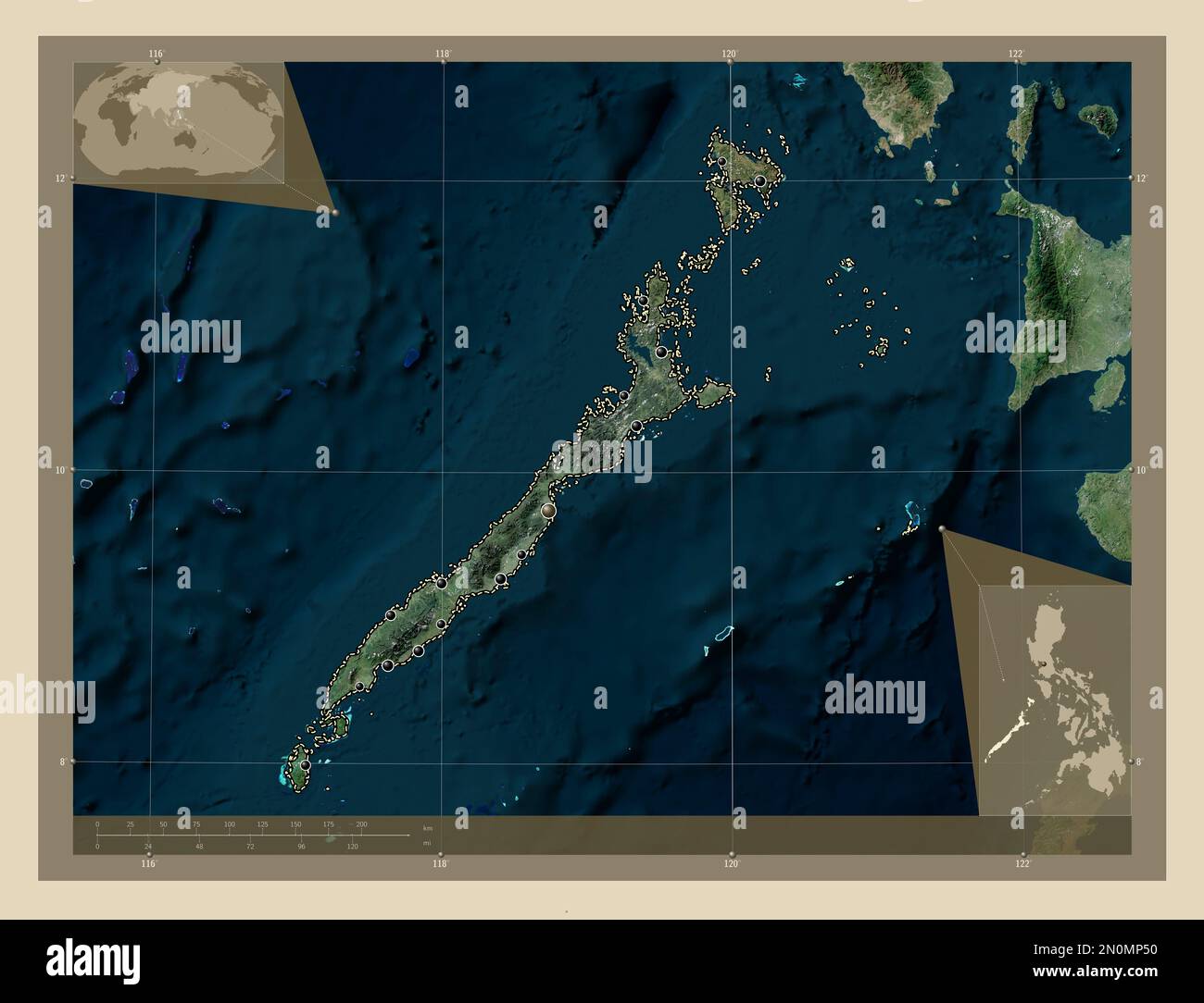 Palawan, province of Philippines. High resolution satellite map ...