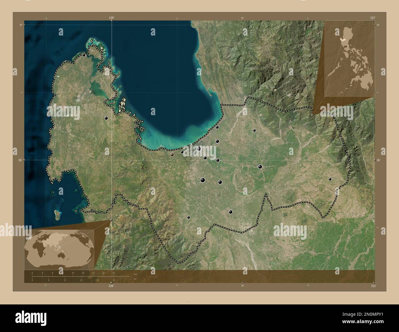 Pangasinan, province of Philippines. Low resolution satellite map