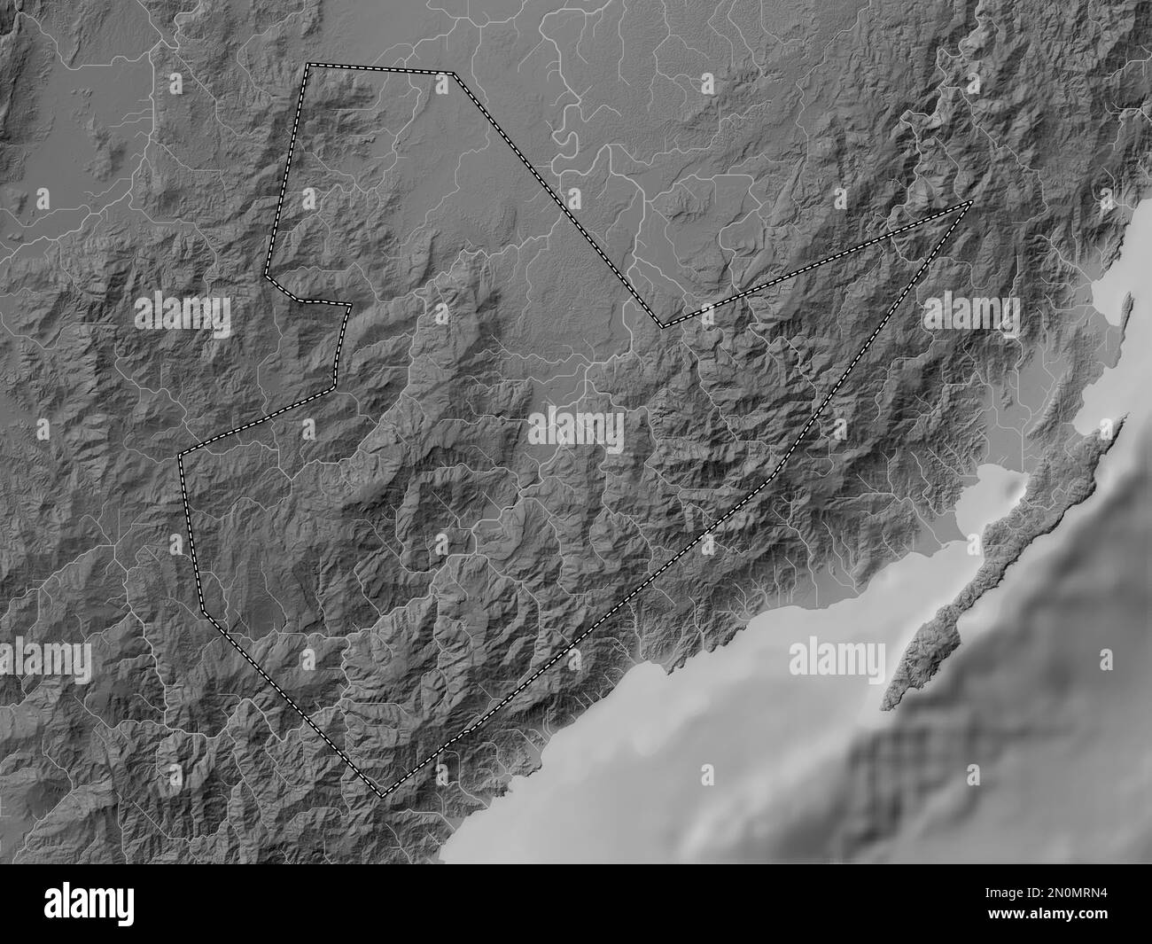 Quirino, province of Philippines. Grayscale elevation map with lakes and rivers Stock Photo