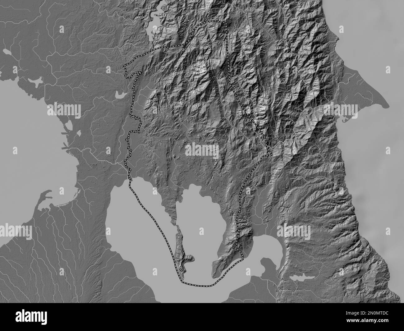 Rizal, province of Philippines. Bilevel elevation map with lakes and rivers Stock Photo