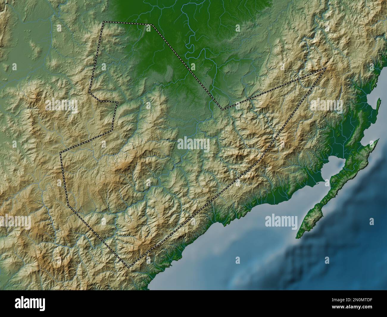 Quirino, province of Philippines. Colored elevation map with lakes and rivers Stock Photo