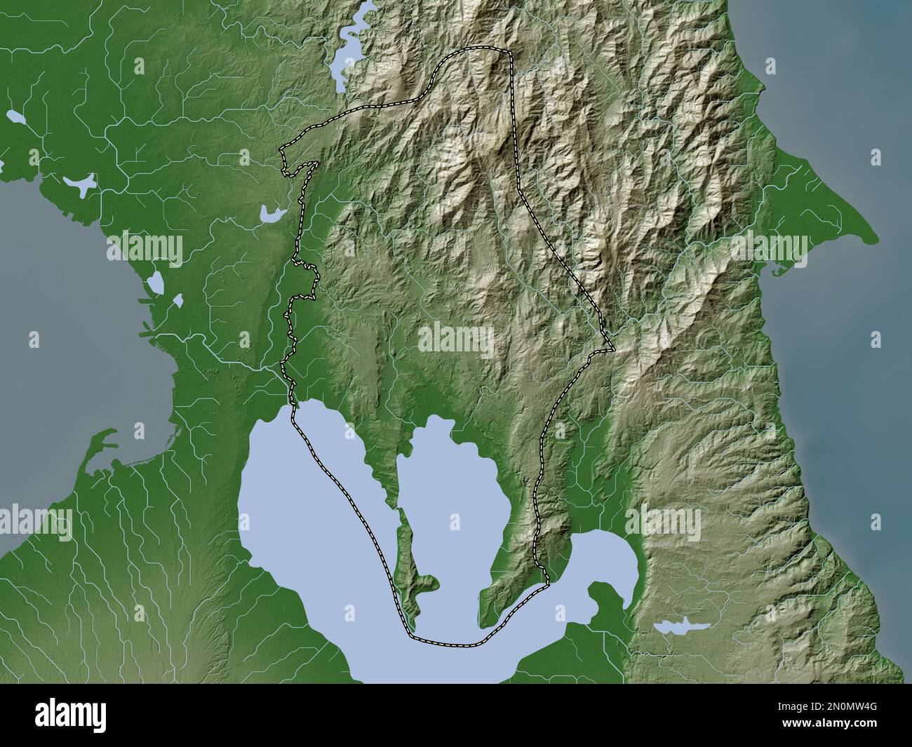 Rizal, province of Philippines. Elevation map colored in wiki style with lakes and rivers Stock Photo
