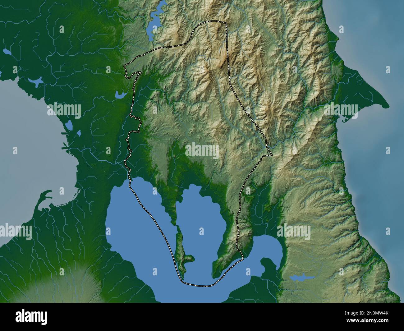 Rizal, province of Philippines. Colored elevation map with lakes and rivers Stock Photo