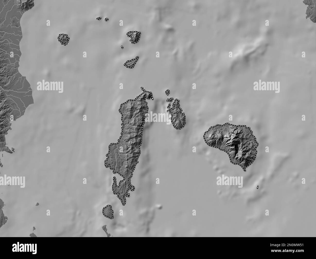 Romblon, province of Philippines. Bilevel elevation map with lakes and ...