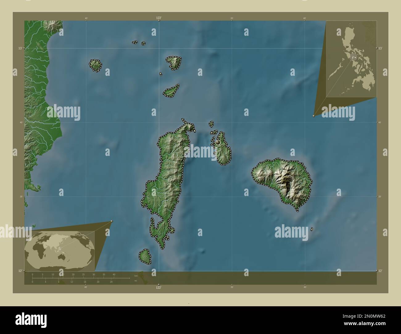 Romblon, province of Philippines. Elevation map colored in wiki style ...