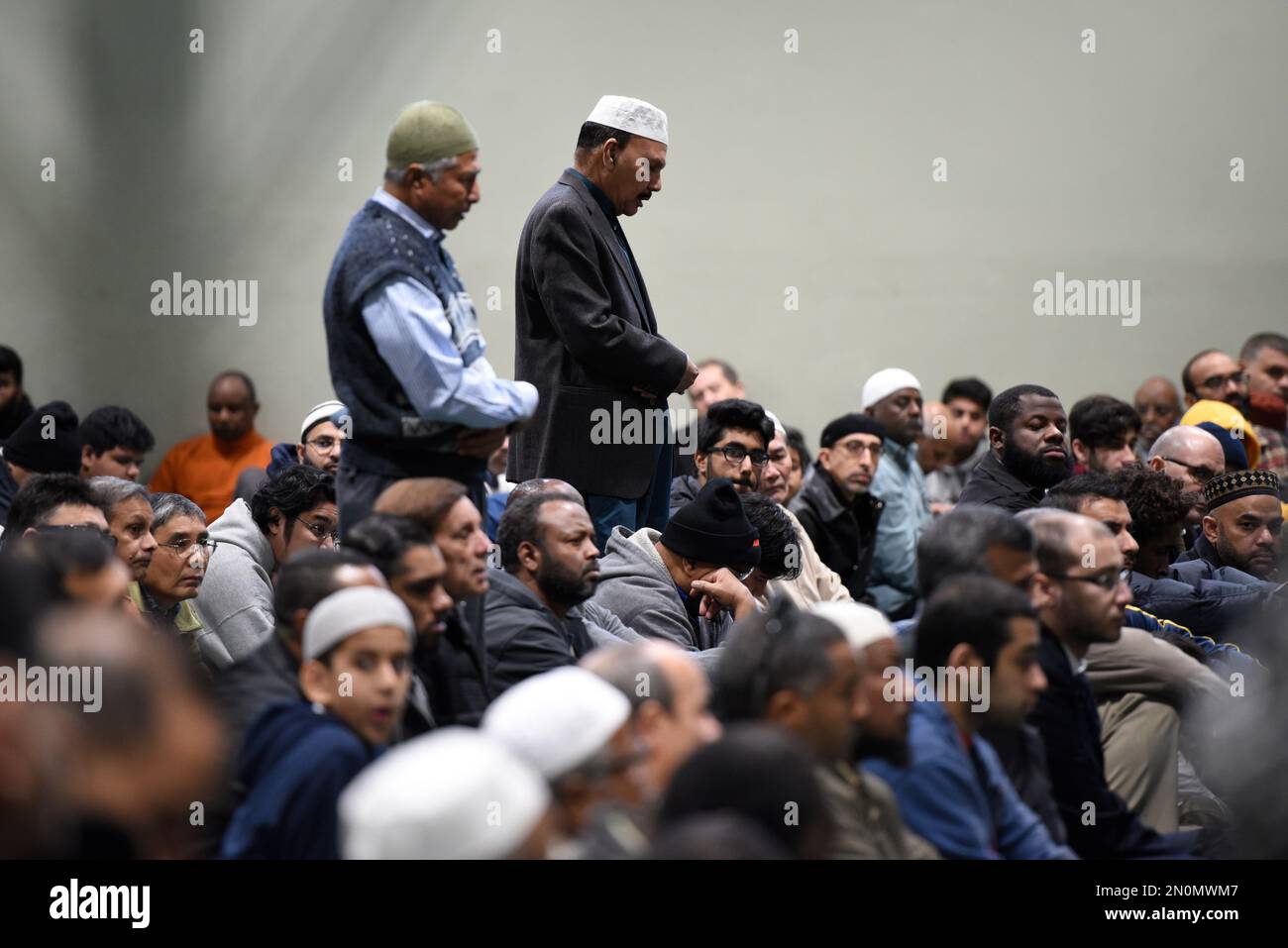Muslim men pray at the All Dulles Area Muslim Society (ADAMS) Center in