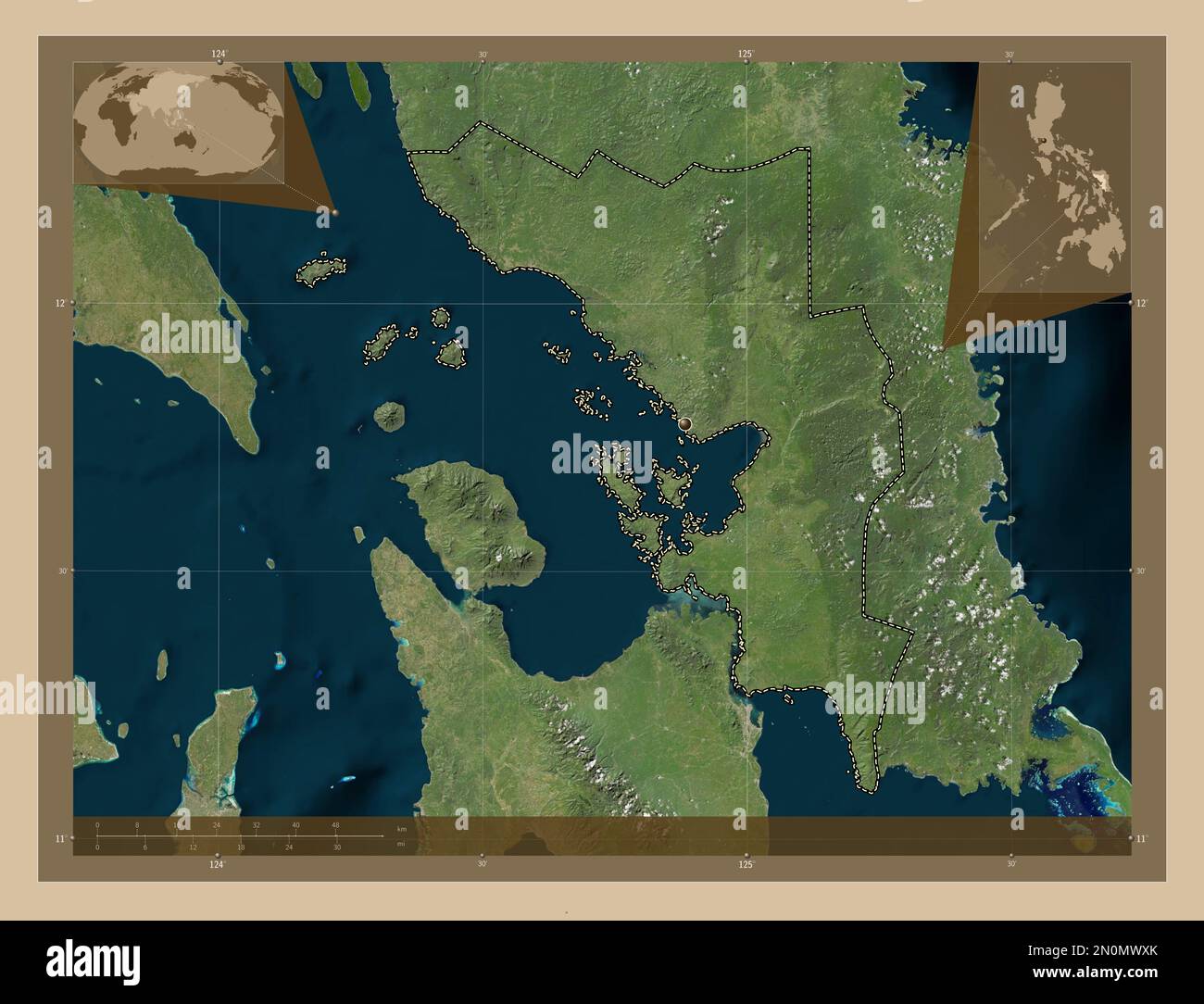 Samar, province of Philippines. Low resolution satellite map. Corner auxiliary location maps Stock Photo