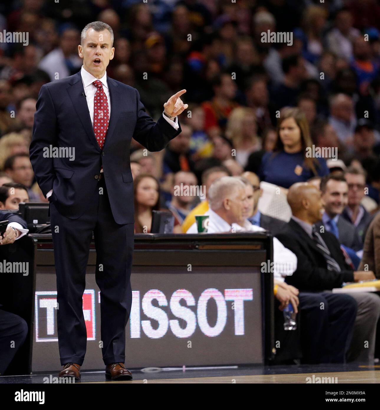 Oklahoma City Thunder’s head coach Billy Donovan reacts in the first half of an NBA basketball