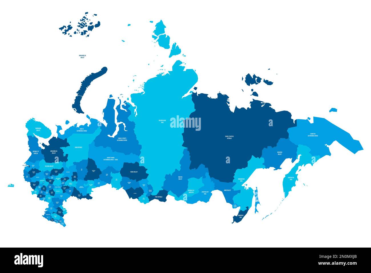 Russia political map of administrative divisions oblasts, republics