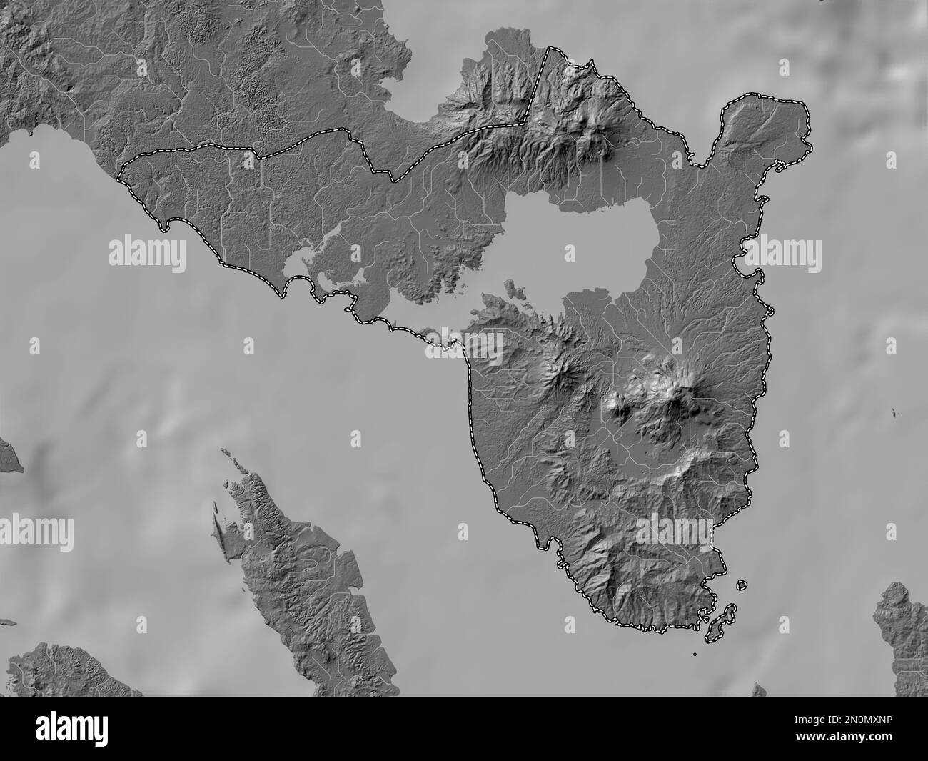 Sorsogon, province of Philippines. Bilevel elevation map with lakes and rivers Stock Photo