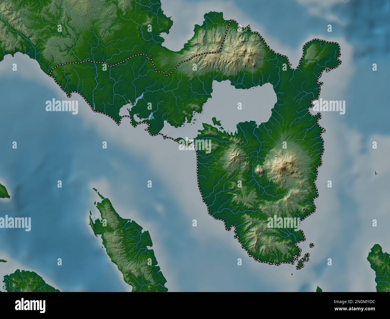 Sorsogon, province of Philippines. Colored elevation map with lakes and rivers Stock Photo