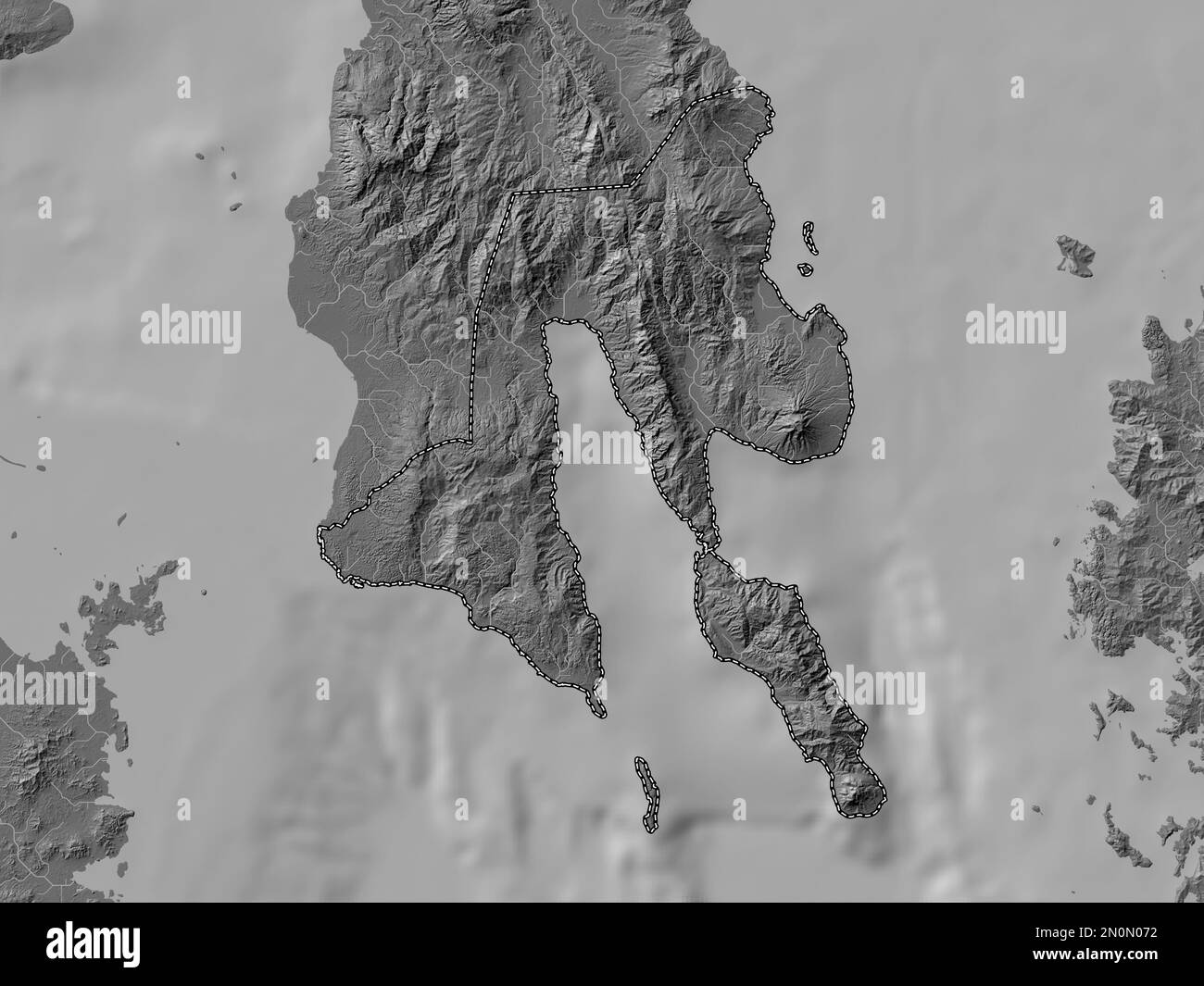 Southern Leyte, province of Philippines. Bilevel elevation map with lakes and rivers Stock Photo