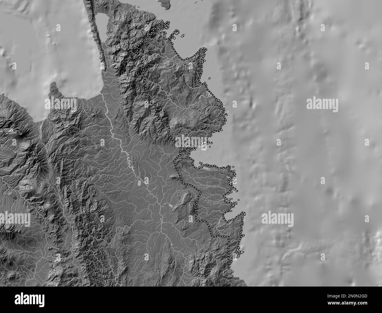Surigao del Sur, province of Philippines. Bilevel elevation map with lakes and rivers Stock Photo