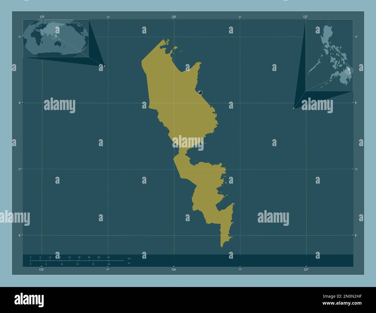 Surigao del Sur, province of Philippines. Solid color shape. Corner auxiliary location maps Stock Photo