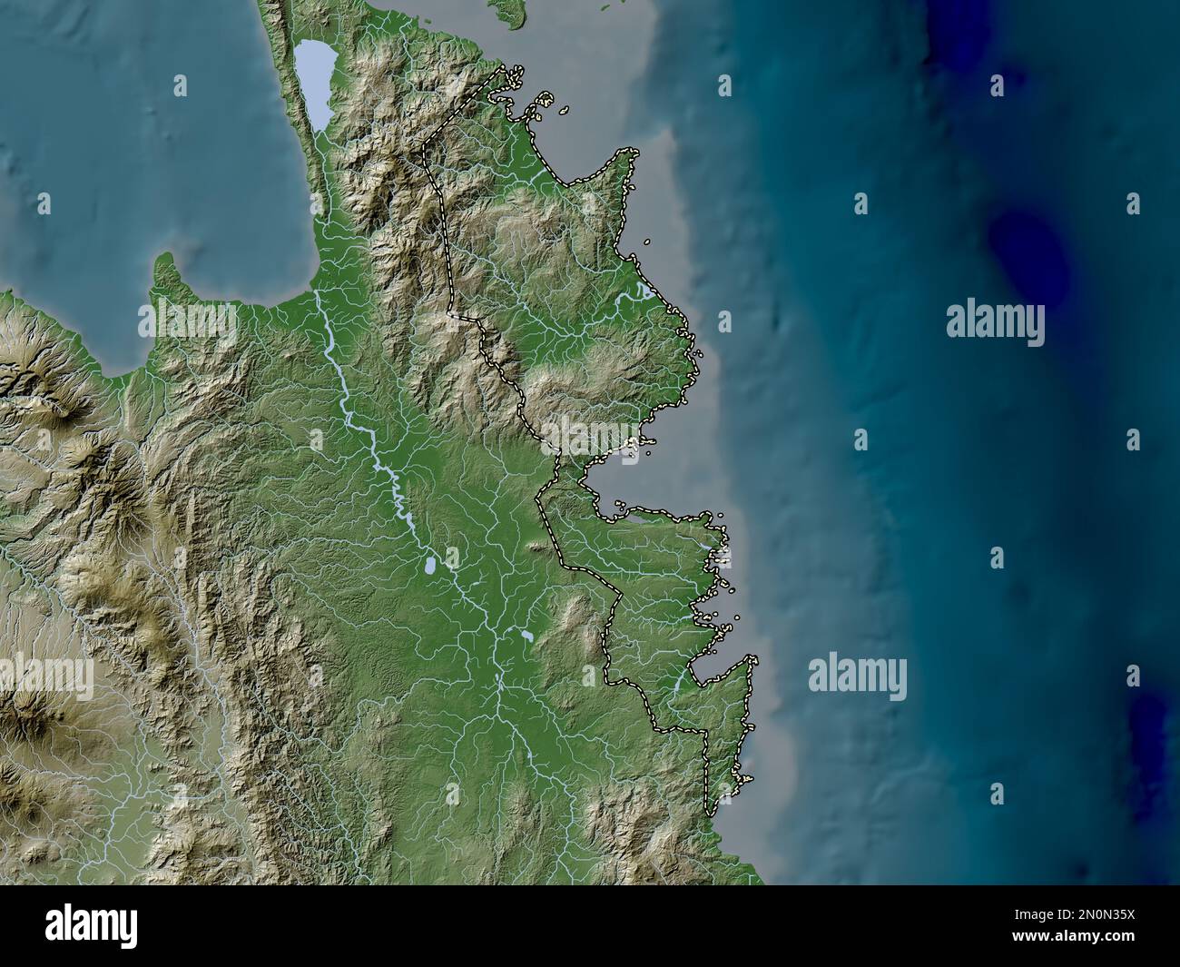 Surigao del Sur, province of Philippines. Elevation map colored in wiki style with lakes and rivers Stock Photo