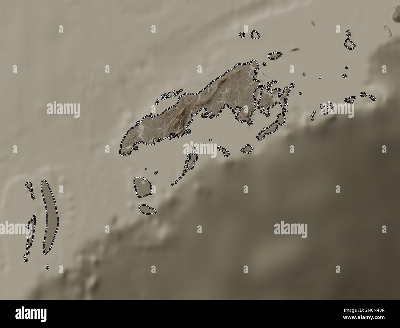 Tawi-Tawi, province of Philippines. Elevation map colored in sepia tones with lakes and rivers Stock Photo