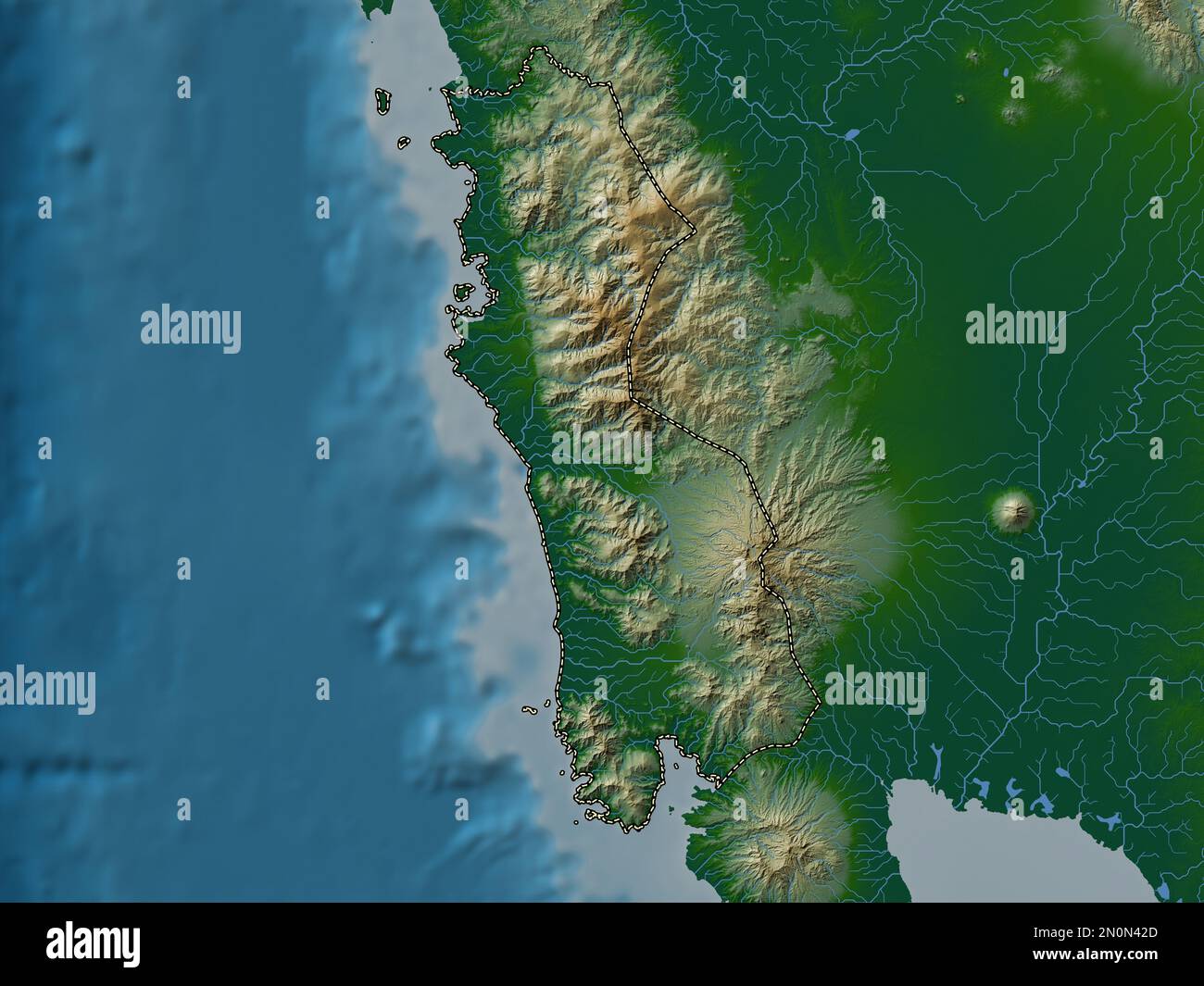 Zambales, province of Philippines. Colored elevation map with lakes and rivers Stock Photo