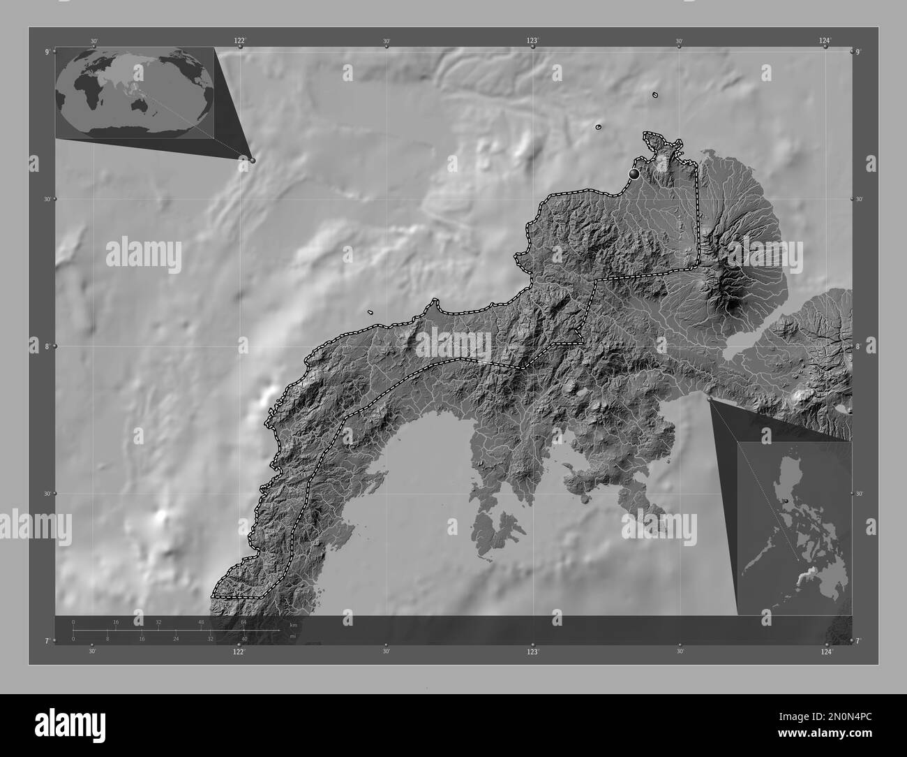 Zamboanga del Norte, province of Philippines. Bilevel elevation map