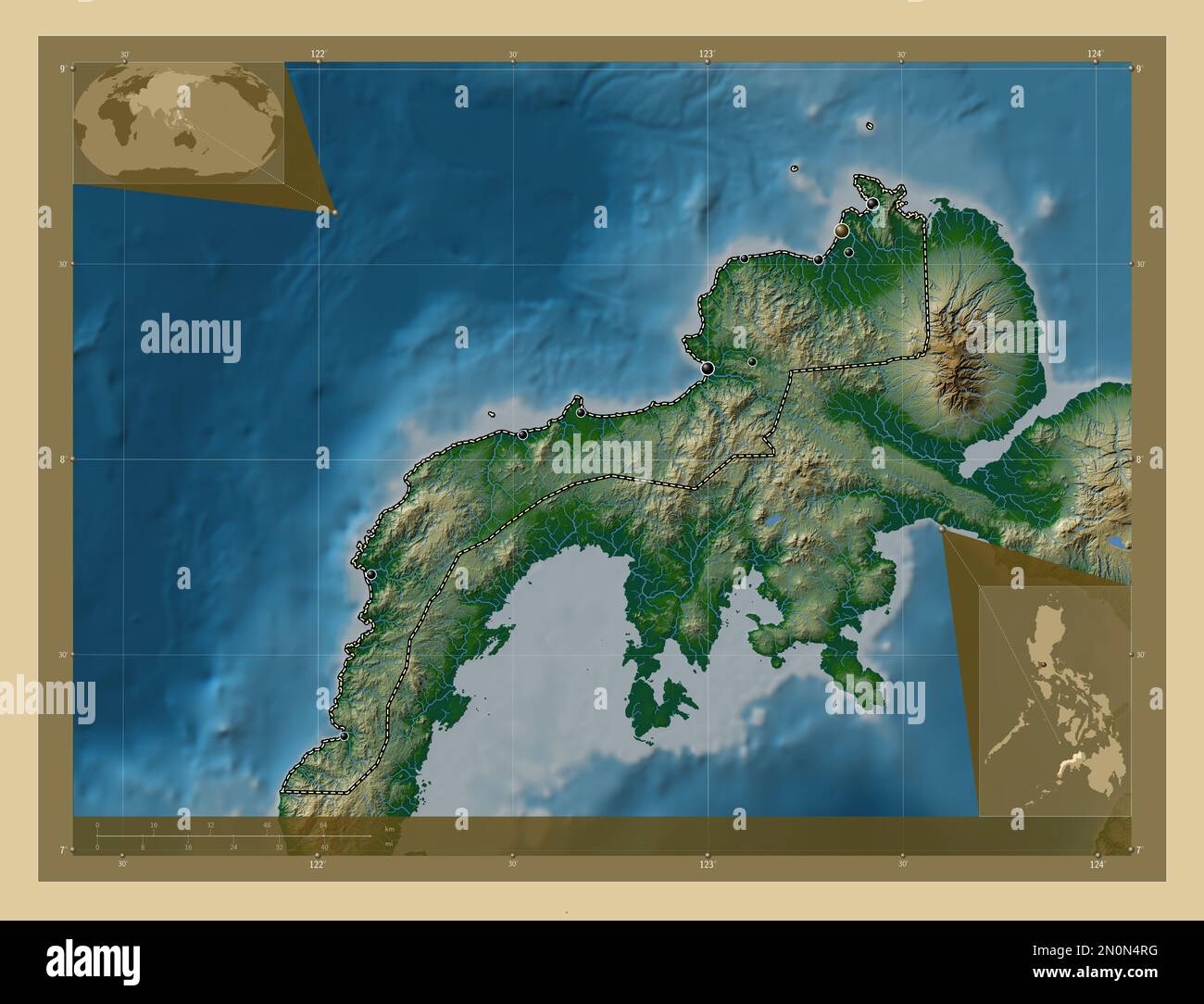 Zamboanga del Norte, province of Philippines. Colored elevation map