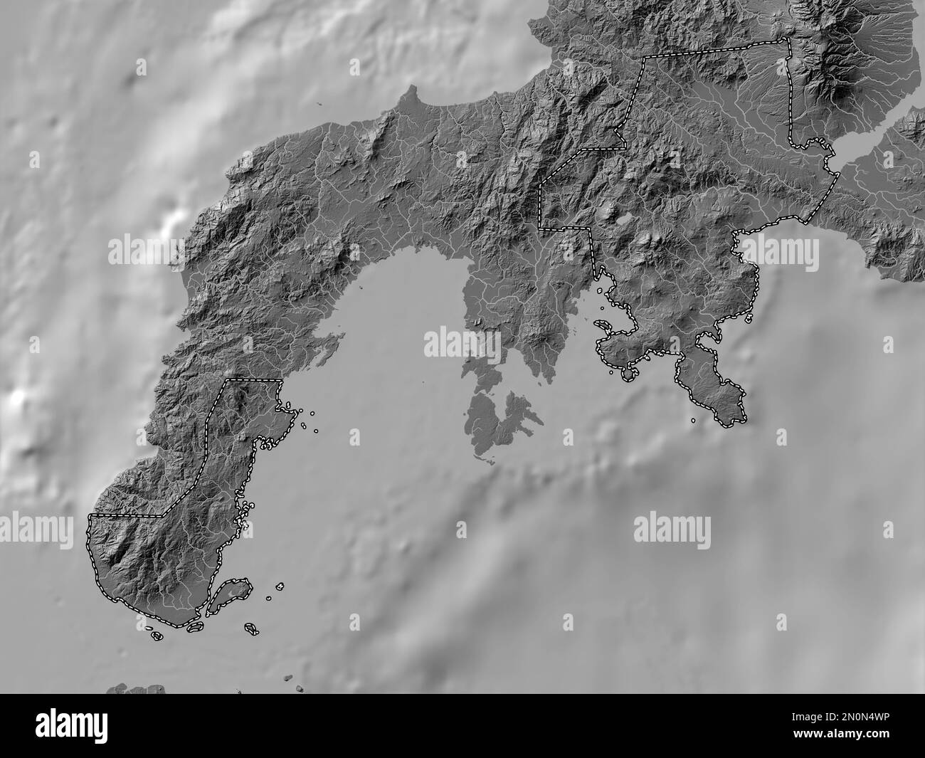 Zamboanga del Sur, province of Philippines. Bilevel elevation map with lakes and rivers Stock Photo