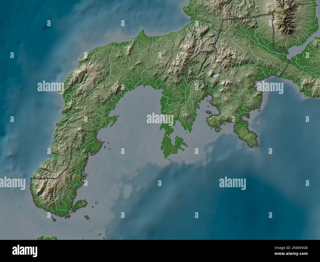 Zamboanga del Sur, province of Philippines. Elevation map colored in wiki style with lakes and rivers Stock Photo