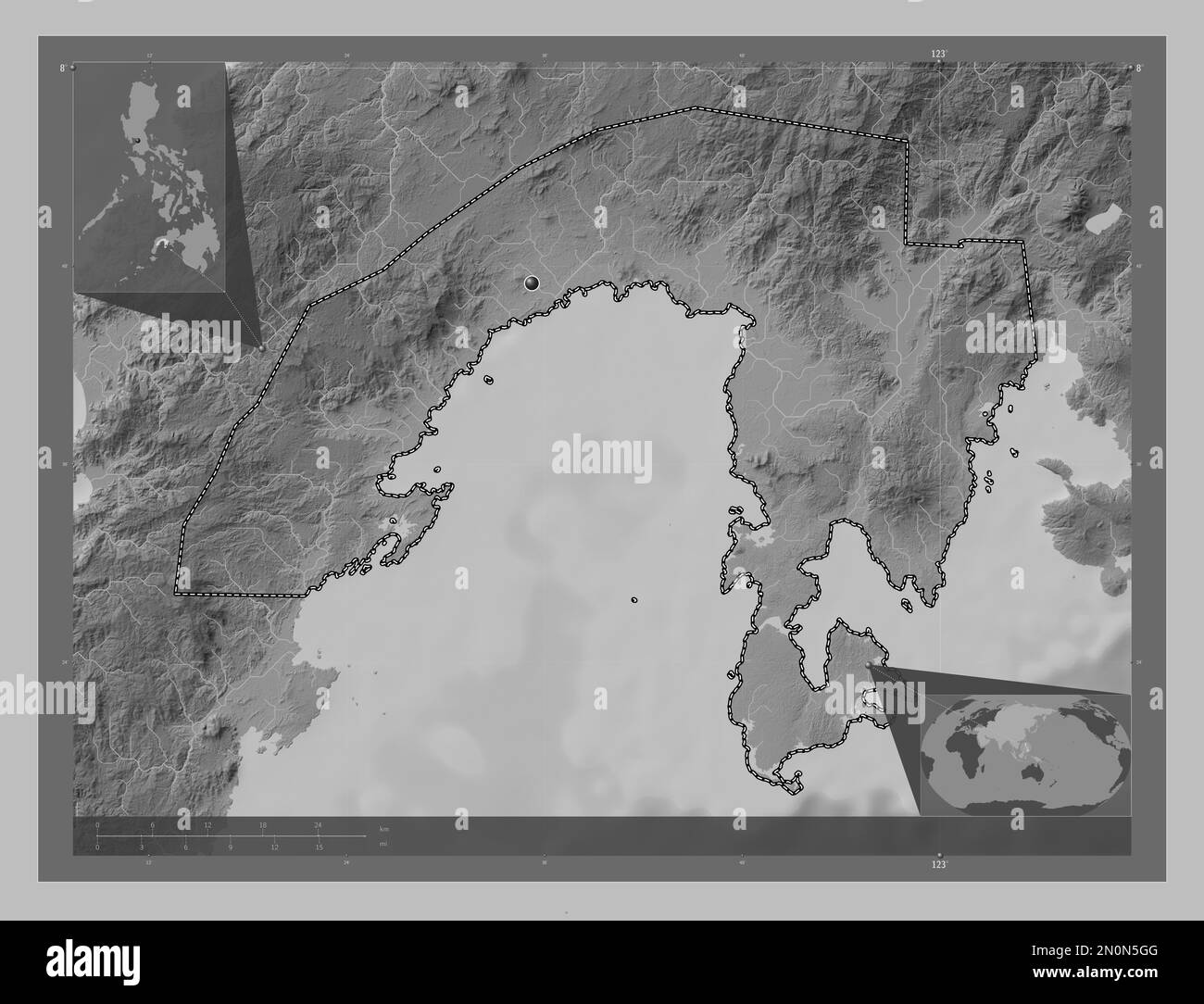 Zamboanga Sibugay, province of Philippines. Grayscale elevation map