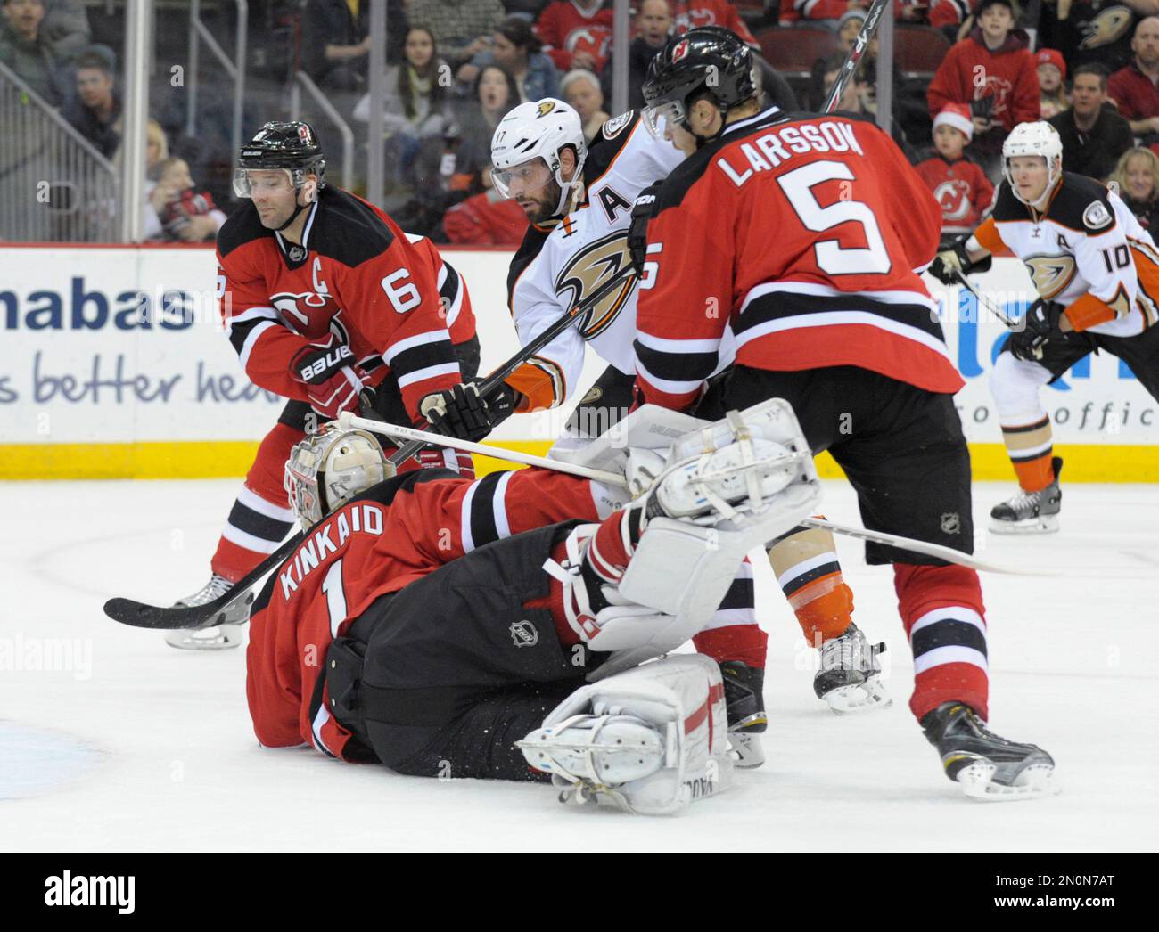 Anaheim Ducks Ryan Kesler scores a goal past New Jersey Devils