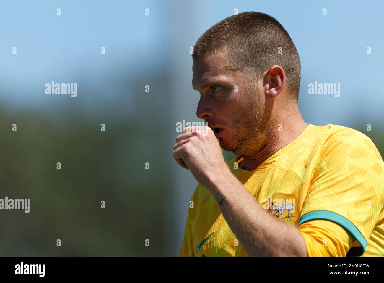 Ben Roche of Australia looks on during the match between Australia and ...