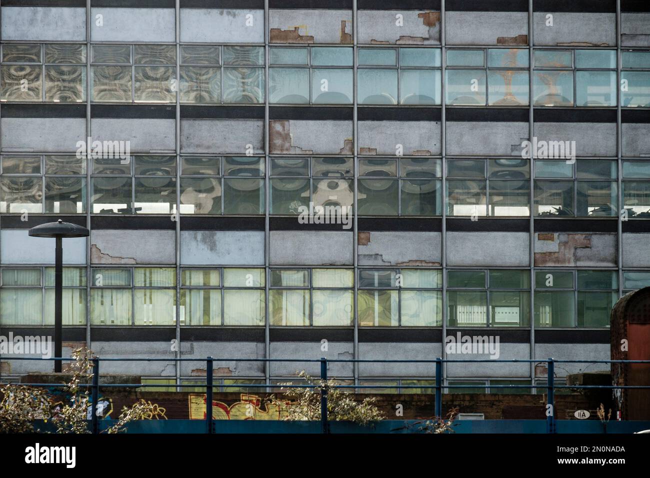 The crumbling facade of Elizabeth House, a 1960s office building