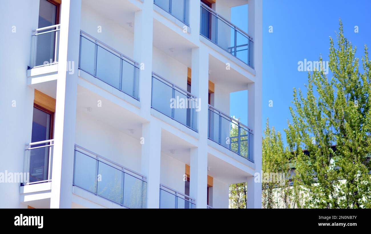 View of Modern residential building with new apartments in a green residential ...
