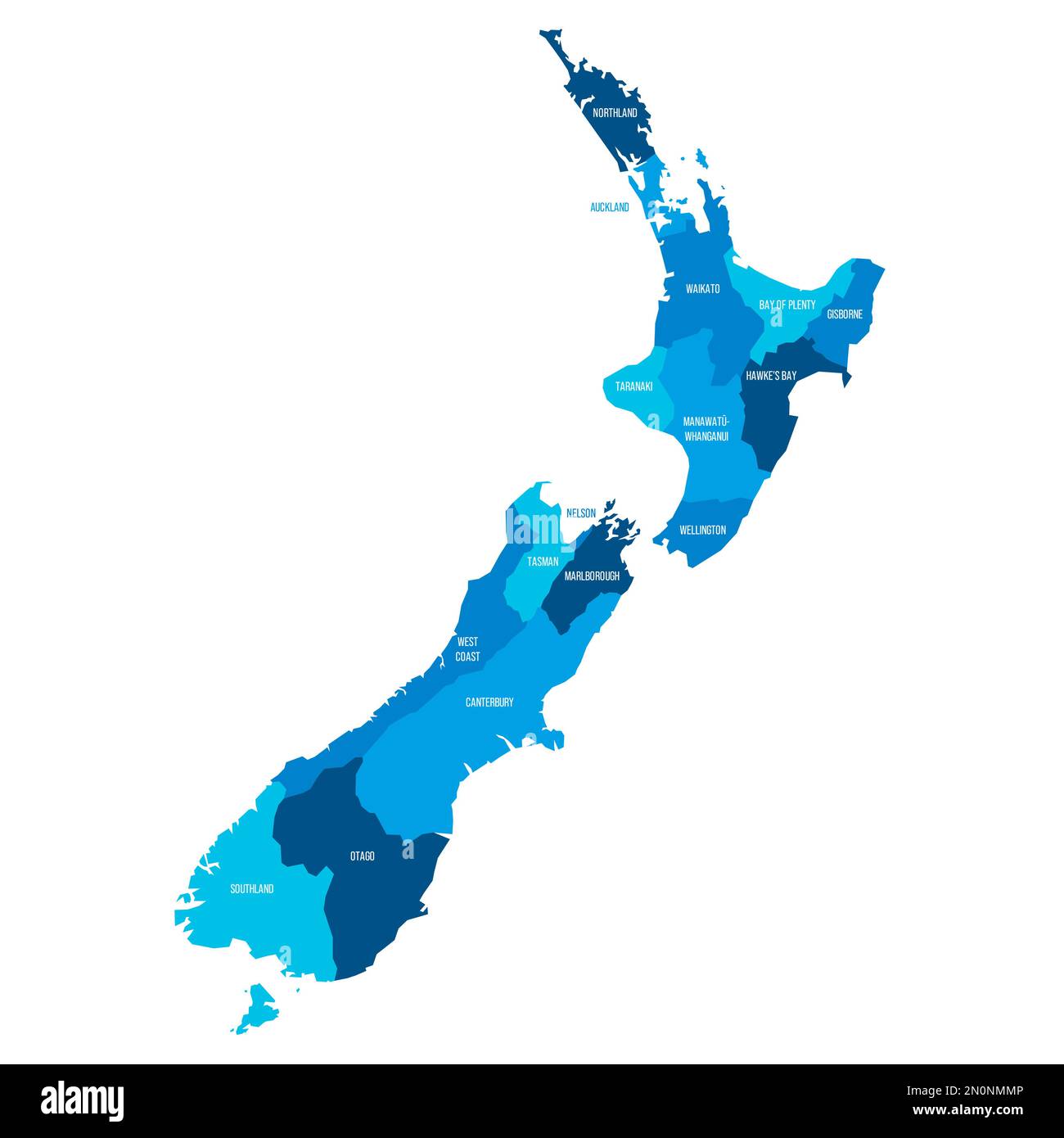 New Zealand Political Map Of Administrative Divisions Regions Flat New Zealand Political Map Of Administrative Divisions Regions Flat Blue Vector Map With Name Labels 2N0NMMP 
