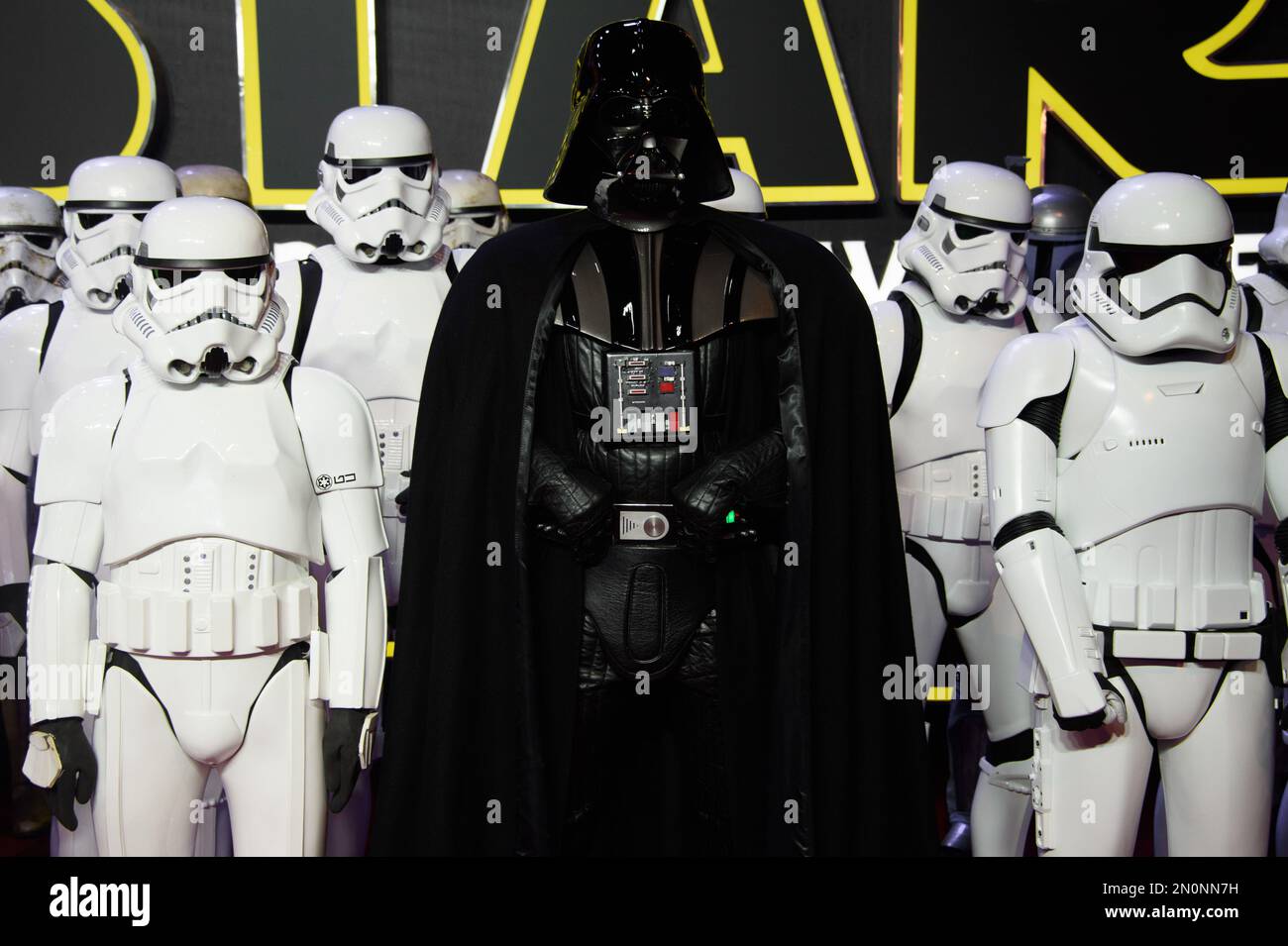 Actors Dressed As Stormtroopers And Darth Vader Pose For Photographers 