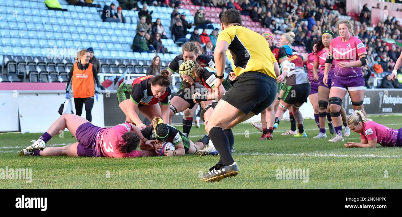 Twickenham, stoop ENGLAND Emily Chancellor of Harlequins gets a try
