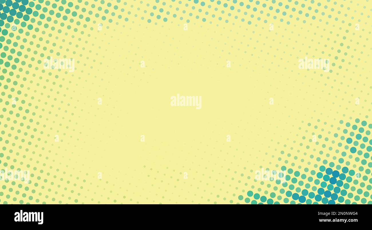 Yellow abstract halftone retro background with bluish green dots