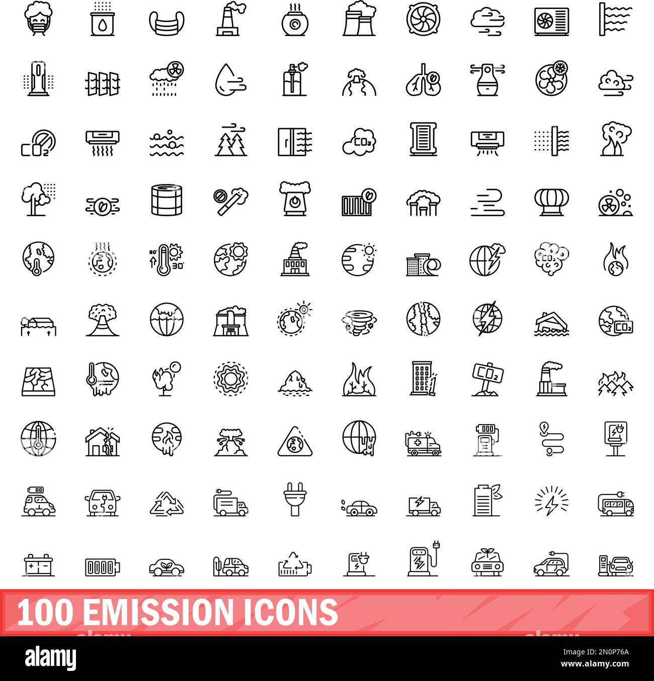 100 emission icons set. Outline illustration of 100 emission icons ...