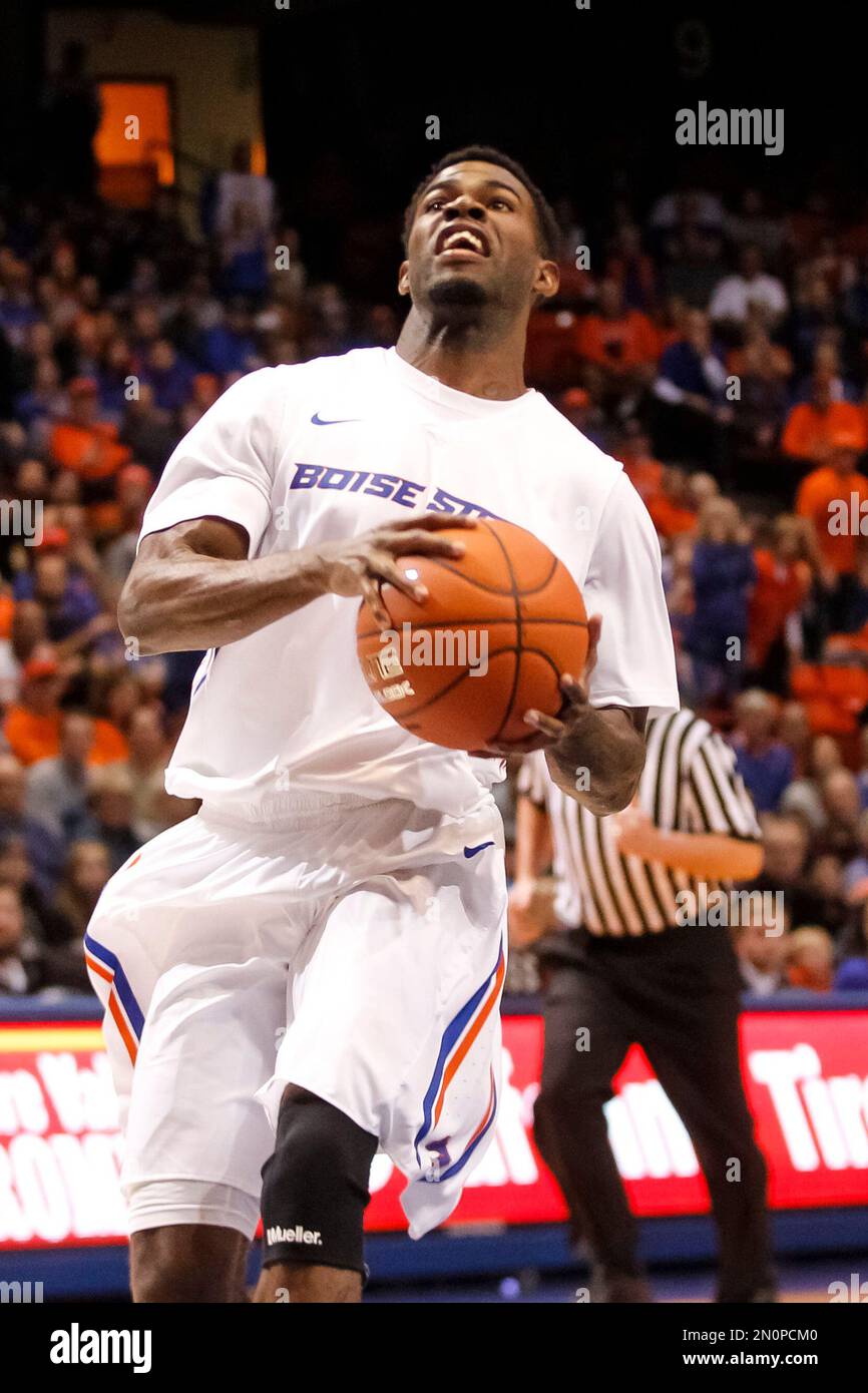 Boise State's Mikey Thompson goes up to the basket during the first