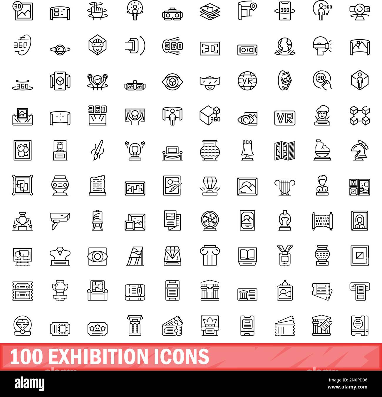 100 exhibition icons set. Outline illustration of 100 exhibition icons ...