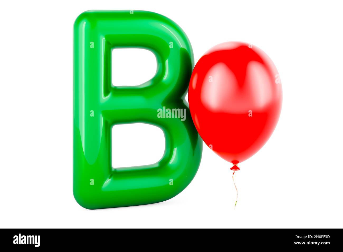 Kids ABC, Letter B with balloon. 3D rendering isolated on white