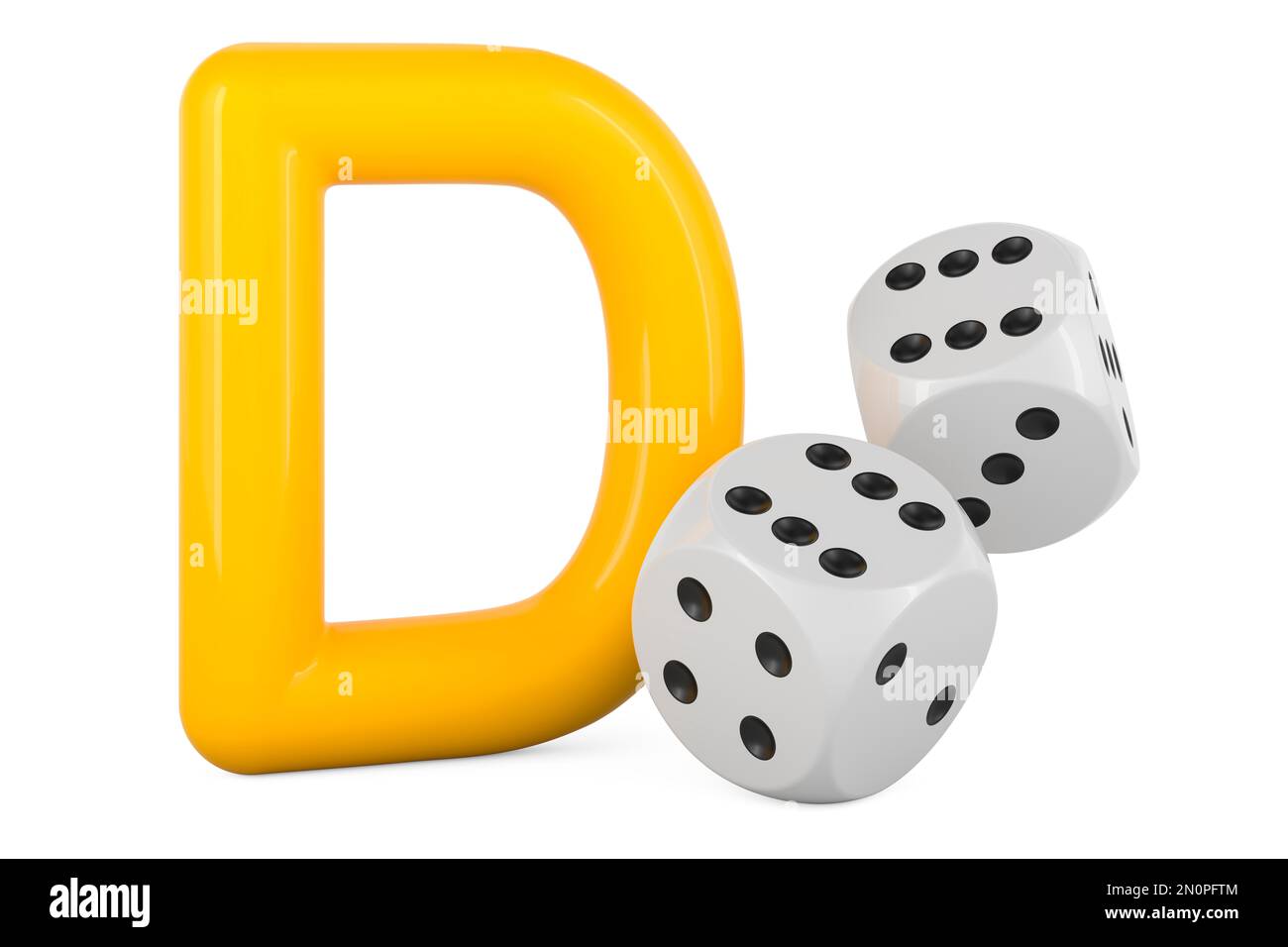 Kids ABC, Letter D with dice. 3D rendering isolated on white background