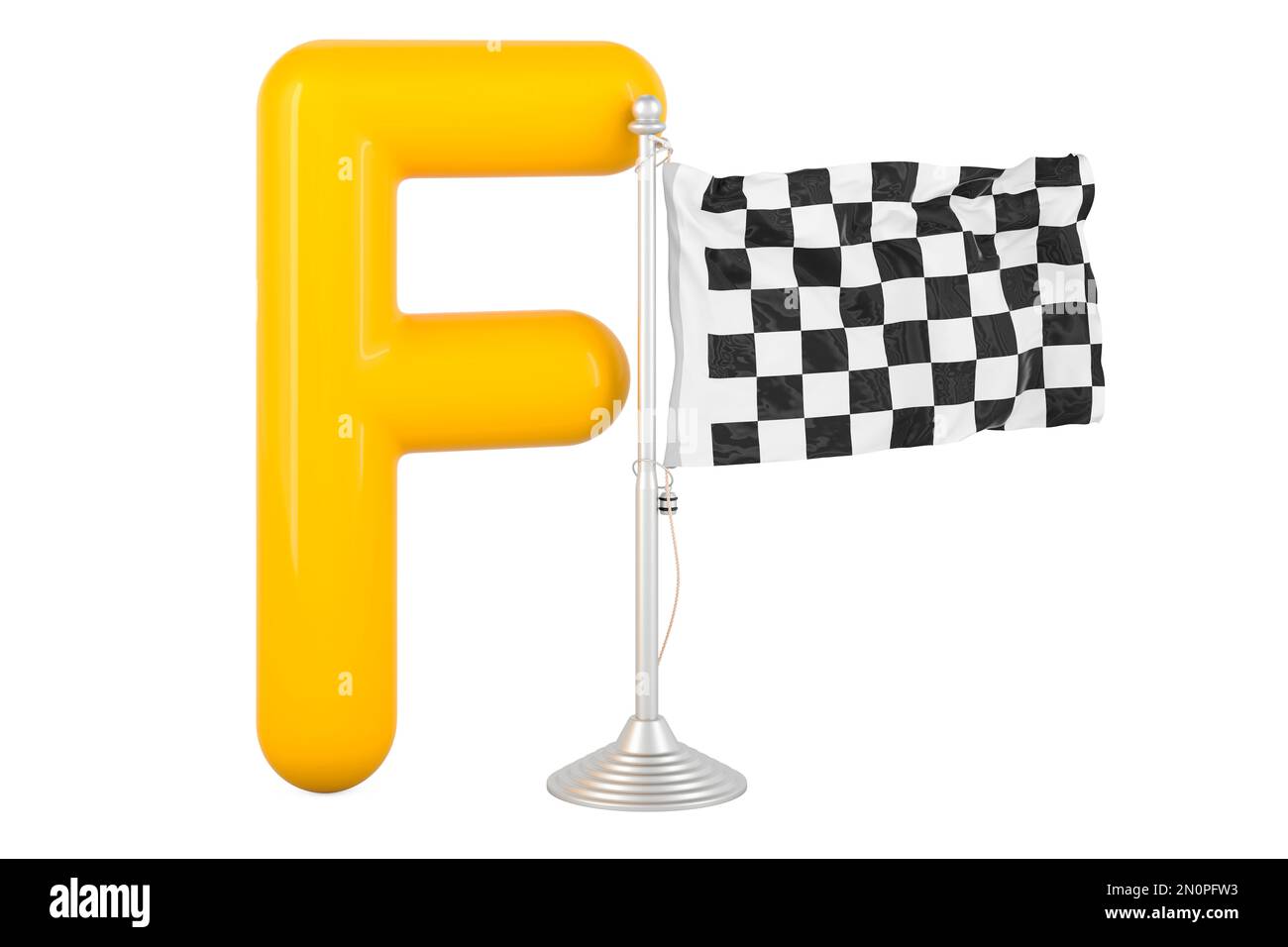 Kids ABC, Letter F with flag. 3D rendering isolated on white background Stock Photo