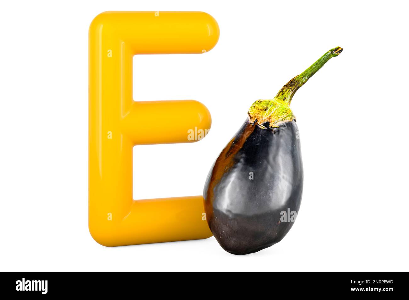Kids ABC, Letter E with eggplant. 3D rendering isolated on white background Stock Photo